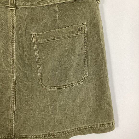 American Eagle Paperbag Waist Skirt 12 Army Green Tie Belt Pockets Stretch - Picture 6 of 8